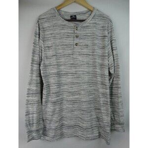 OT Revolution Men's Shirt Size XL Gray Striped Henley Long Sleeve Top